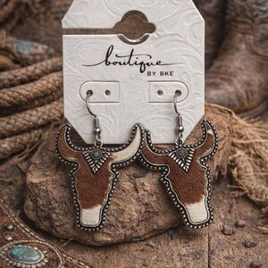 Boutique by BKE Western Cowhide Steer Head Earrings
